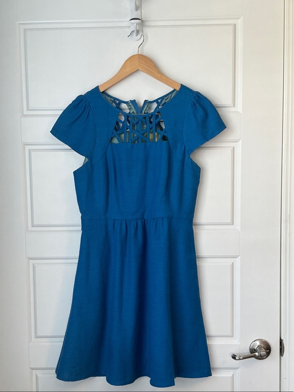 Maeve Teal Blue Cutout A-Line Dress